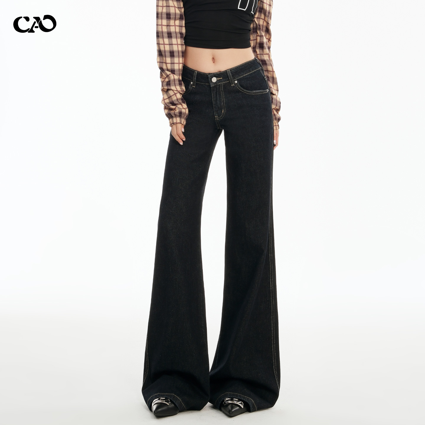 美式复古低腰微喇牛仔裤女