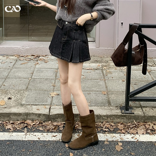 百褶牛仔短裙女2025秋冬新款黑金色高腰显瘦防走光弹力A字半身裙