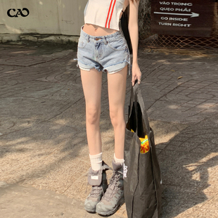 低腰复古水洗磨毛显瘦巨好看百搭A字热裤 卷边牛仔短裤 女2026夏季