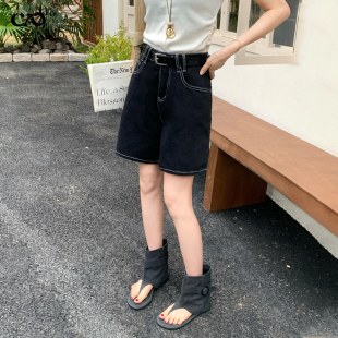 复古高腰宽松显瘦百搭直筒五分中裤 牛仔短裤 美式 新款 女2026春夏季