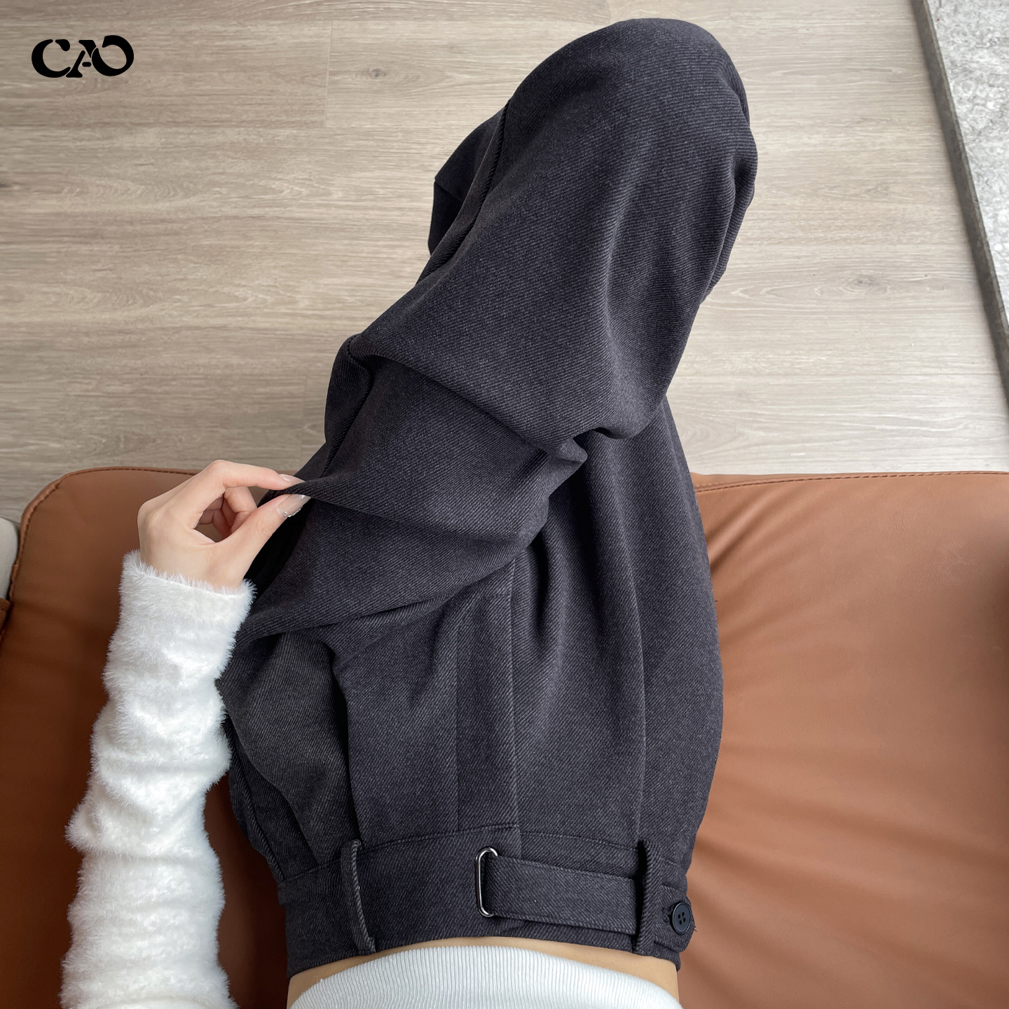 毛呢西装裤女灰色秋冬款加绒加厚弹力高腰抗皱垂感窄版阔腿直筒裤