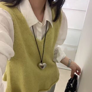2026秋冬新款V领针织衫下摆荷叶边叠穿无袖马甲韩系甜美女装上衣