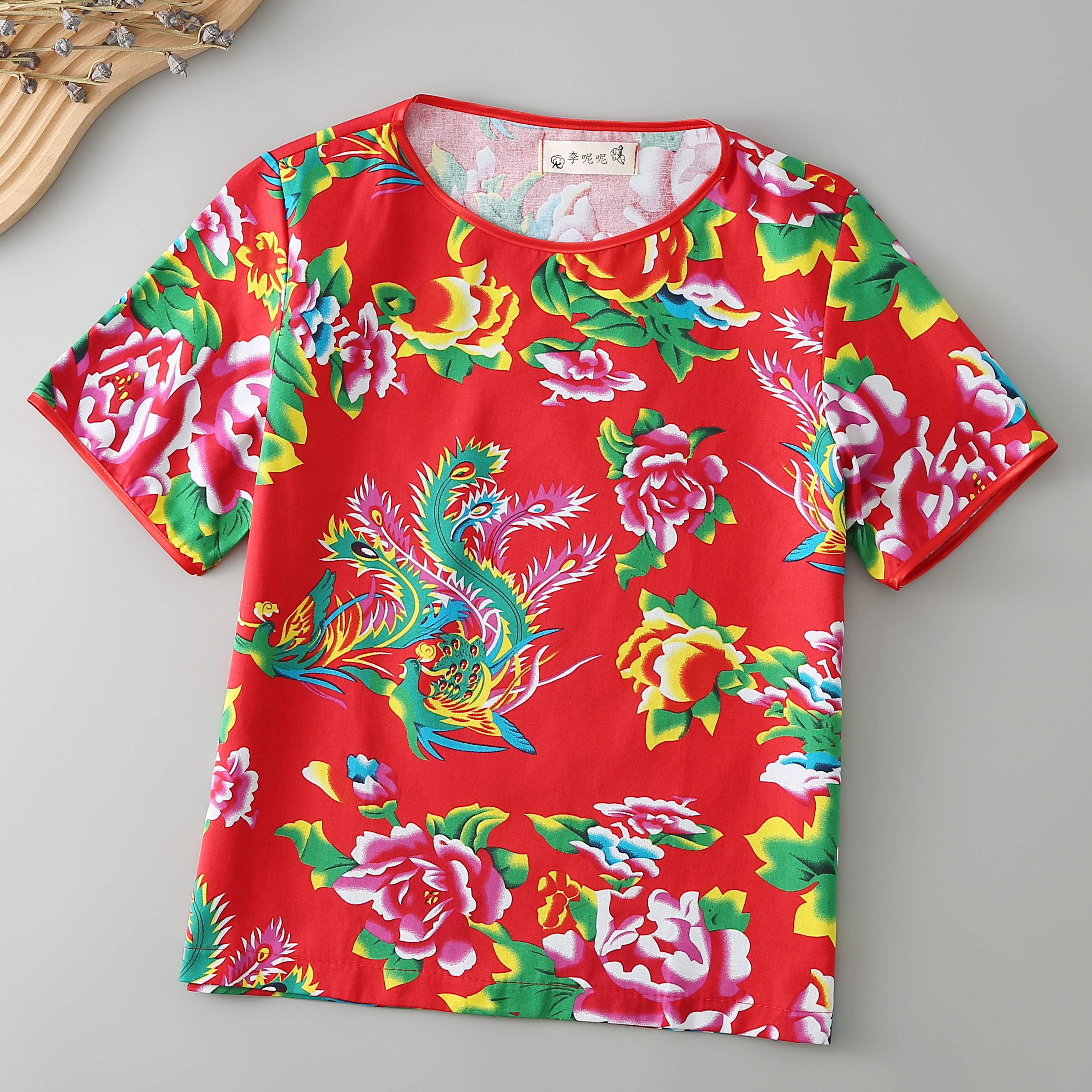 大花布薄款短袖T恤透气