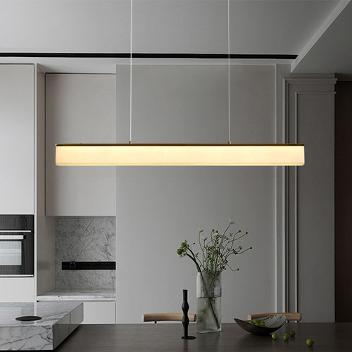 意式仿云石餐厅吊灯现代简约吧台创意餐桌设计师轻奢一字长条灯具