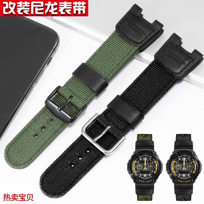 适配原厂YOPO卡西欧尼龙手表带SGW-100SGW-200军绿色凹口真皮表带
