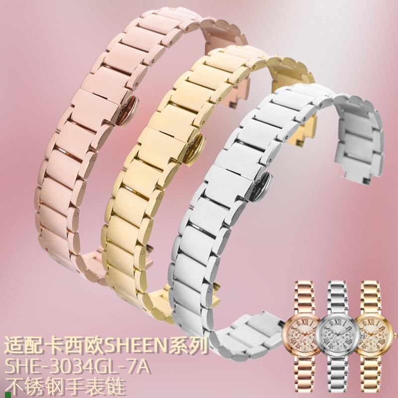 适配卡西欧女士SHEEN精钢手表带SHE-3034系列凸口表链16凸10mm