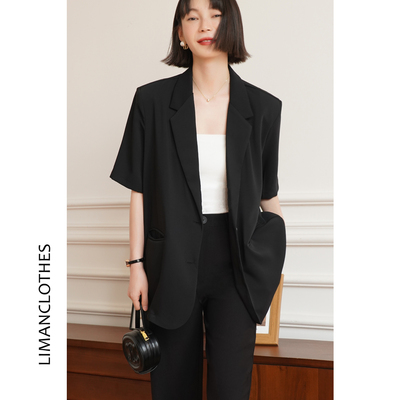 黑色短袖小西装外套女职业西服