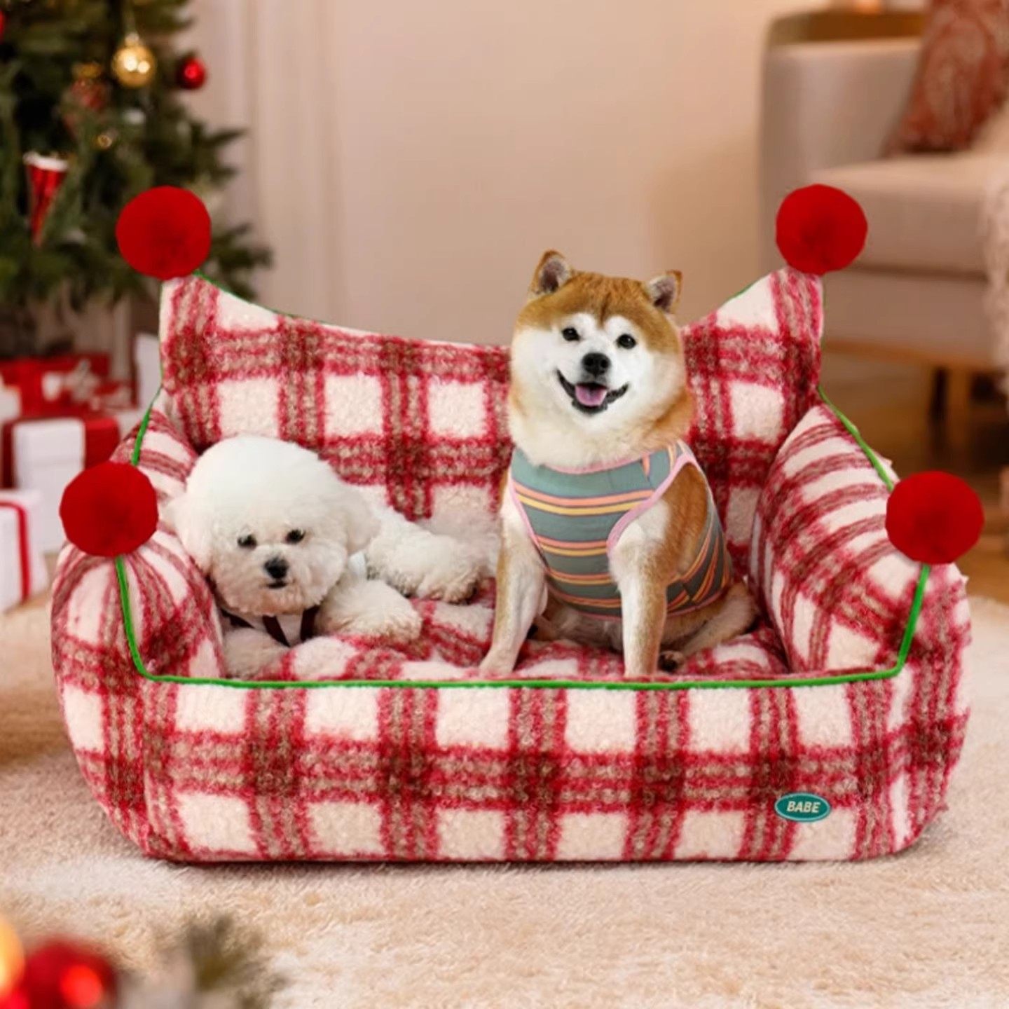 山姆同款多功能宠物床沙发窝猫窝四季保暖狗窝四季中犬圣诞格纹窝