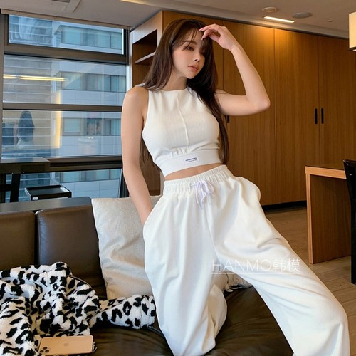 收腰宽松薄款休闲束脚运动裤背心