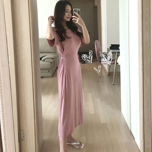 气质宽松连衣裙女韩2026夏季中长款收腰显瘦休闲纯色莫代尔长裙