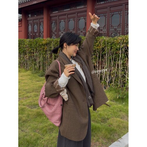 cmeter推荐超慵懒松弛感廓形落肩毛呢西装外套女