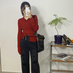 上衣女 超细羊毛开衫 春季 翻领羊毛衫