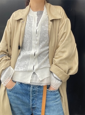 CMETER蕾丝长袖开衫圆领百搭镂空绣花温柔系衬衫上衣