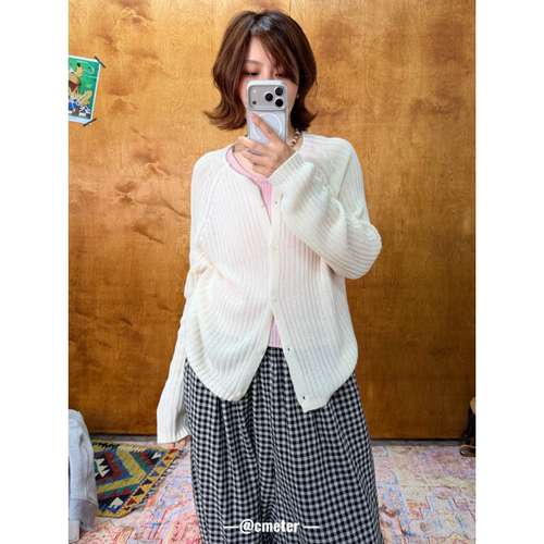 CMETER 【很显瘦】松弛简约圆领针织开衫毛衣女