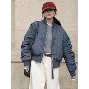 CMETER秋冬弧线双头拉链白鸭绒飞行员夹克羽绒服女