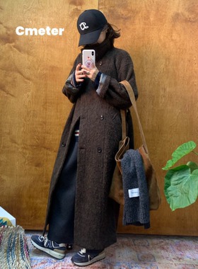 CMETER【不一样的面料质感】羊驼毛厚实长款通勤大衣毛呢外套女