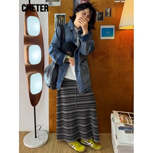 cmeter男女同款宽松常规水洗做旧丹宁牛仔夹克外套派克靛蓝色