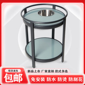 钢化玻璃防水防烫麻将机小茶几桌烟缸棋牌室茶楼茶水架台边几 包邮