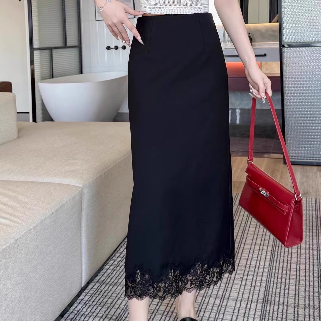 ouse高端拼接蕾丝半身裙长裙女夏