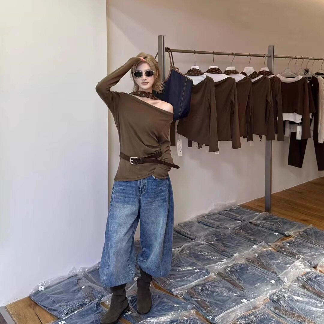 你别走宽松显瘦阔腿牛仔裤拖地裤