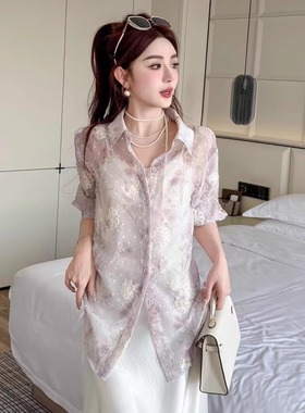 欧货轻奢高端绣花轻薄款长袖衬衫女春夏新款宽松显瘦气质上衣ouse