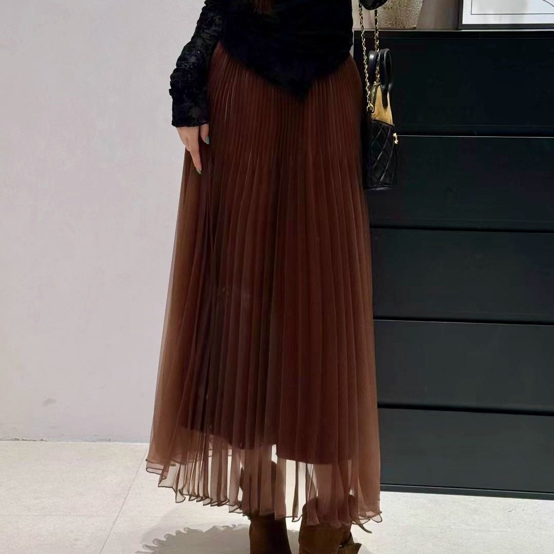 网纱半身裙仙女百褶长裙子女秋季