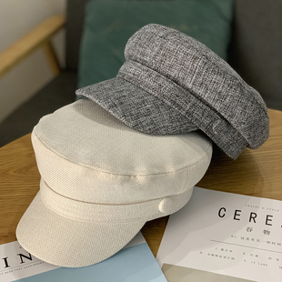 潮休闲户外ins鸭舌帽防晒 韩版 亚麻平顶帽子女夏季 透气遮阳帽男士