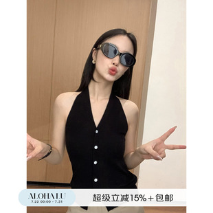 修身 性感純欲內搭上衣 設計感掛脖V領針織吊帶小背心女夏季 鹿見喜