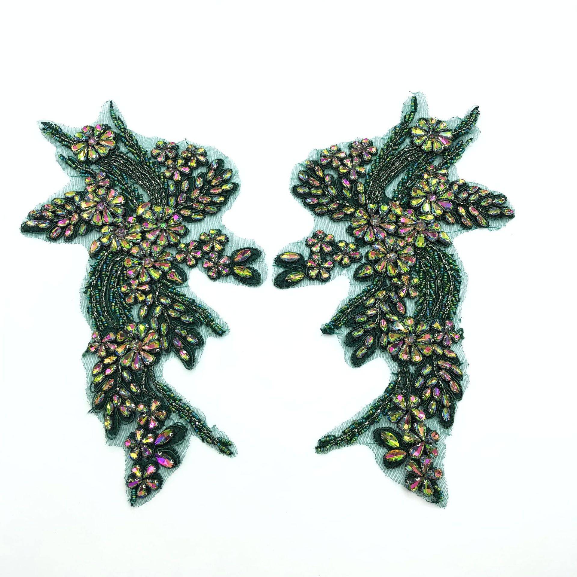 轻奢重工手工钉珠镶钻对花贴花DIY服装饰品婚纱礼服配饰辅料