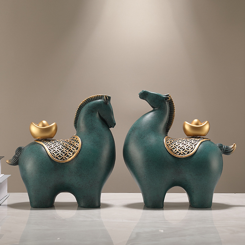 马上有钱摆件招财办公室装饰品高档新中式客厅博古架乔迁开业礼品