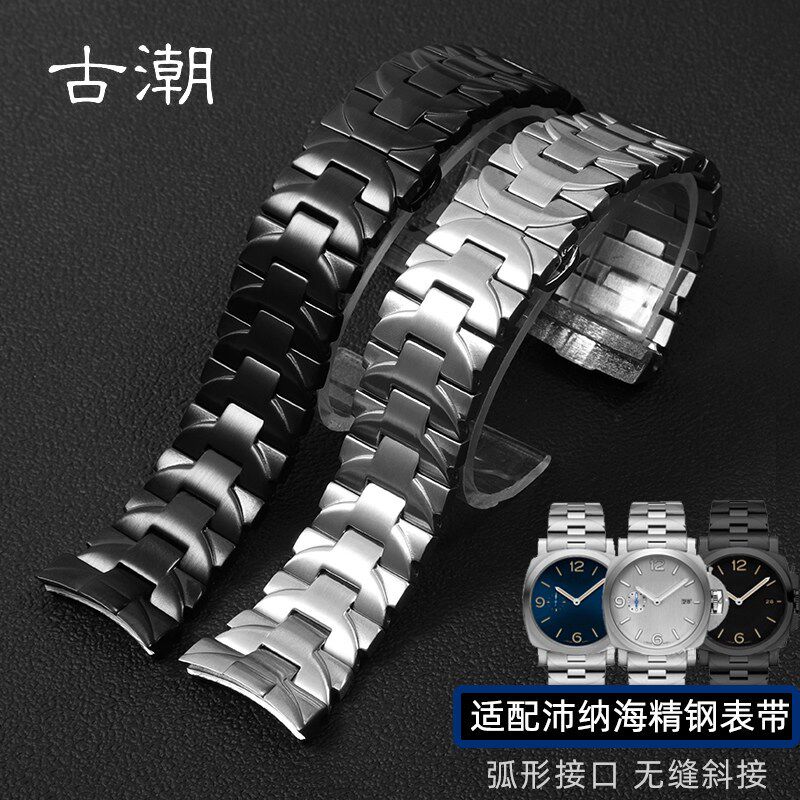 实心精钢手表带 适配沛纳海PAM44w1 111/PAM01316男钢带弧口表链2