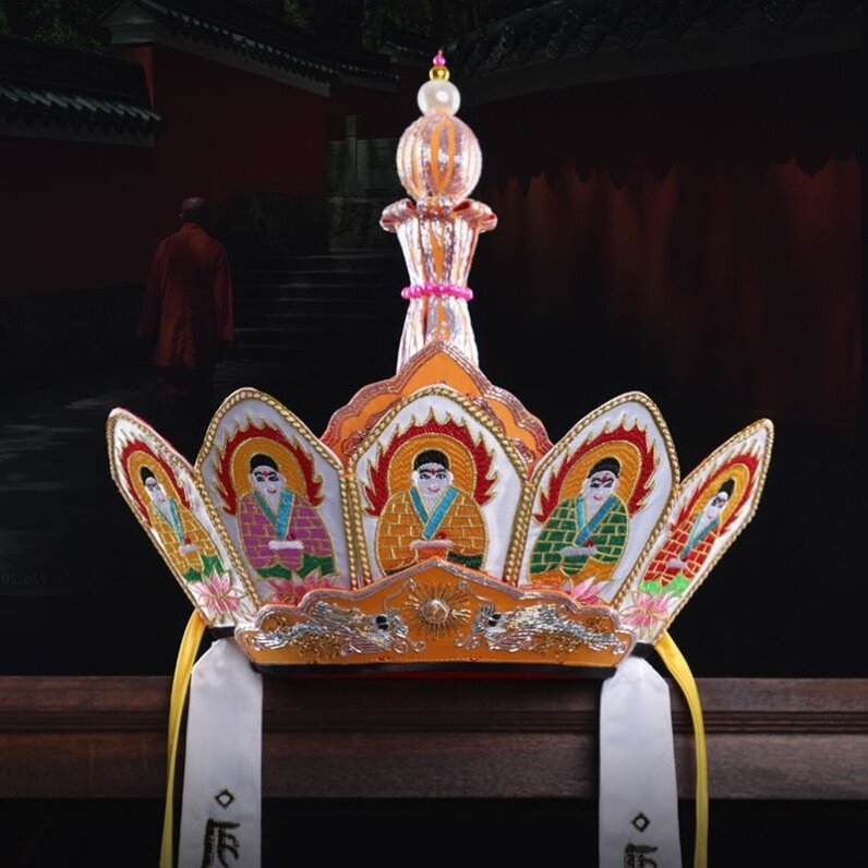 尚远毗卢帽五佛冠法会用品僧帽手工刺绣法师帽唐僧帽子五佛帽