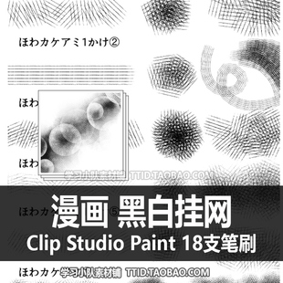 A1 444 CSP笔刷 漫画效果 黑白挂网 18支 CLIP STUDIO PAINT