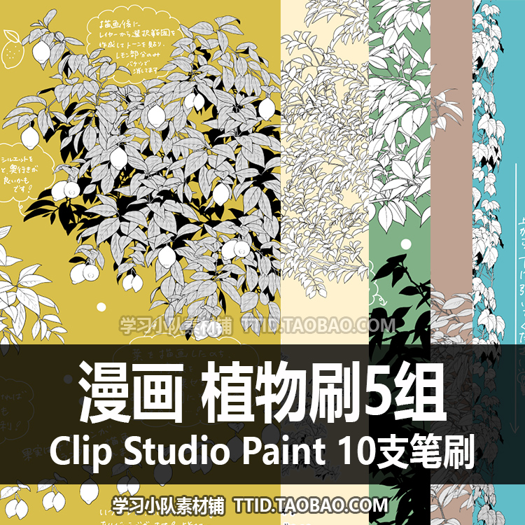 A1 440 CSP笔刷漫画效果植物刷5组 10支 CLIP STUDIO PAINT