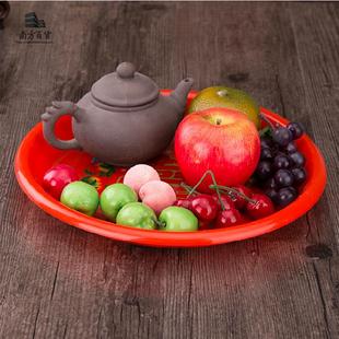 [拾個裝`]包邮 双喜寿桃果盘/托盘 大红色供果盘 酒席花生糖果碟