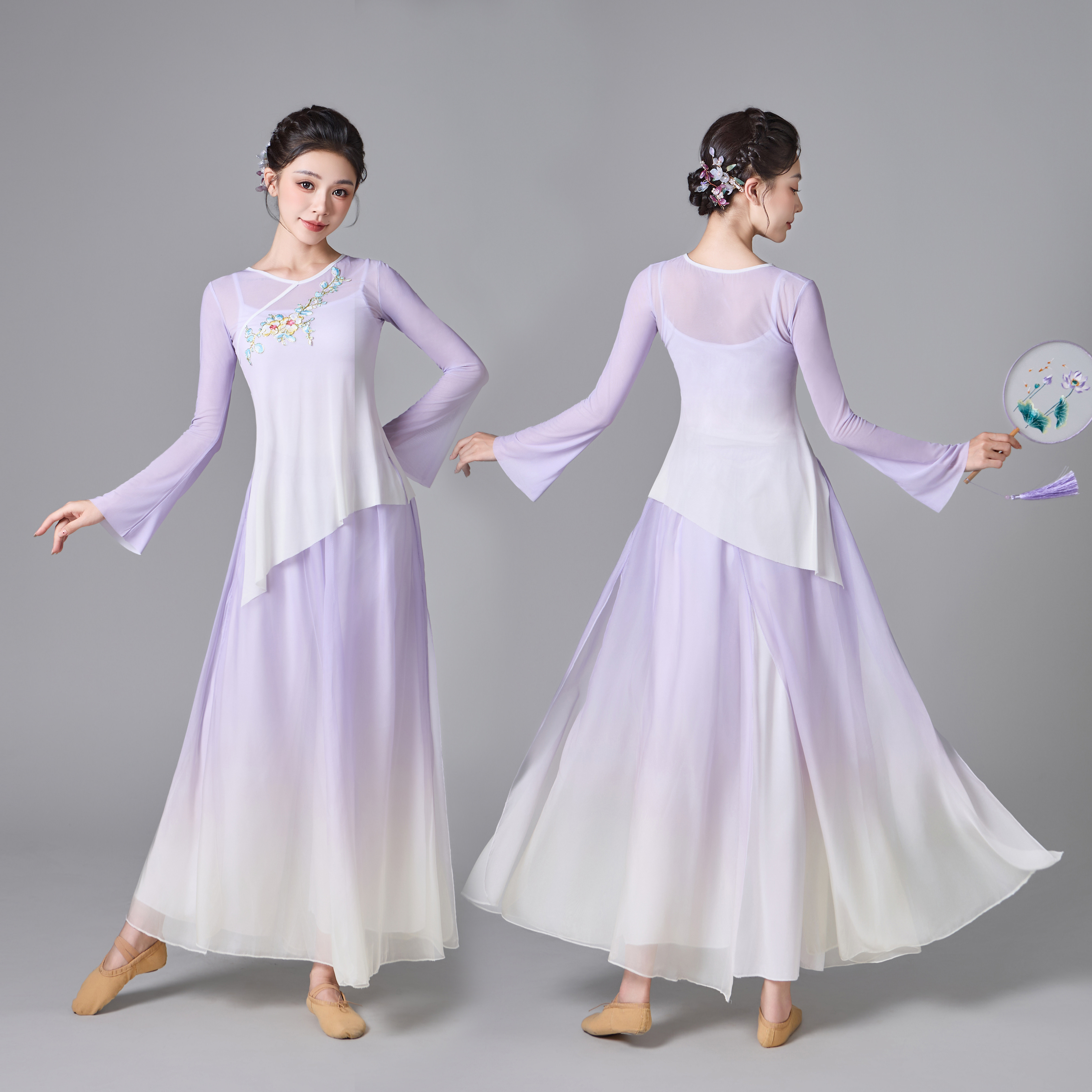 紫金绣花古典舞纱衣练功服
