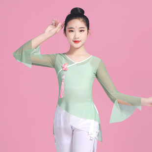 儿童舞蹈练功服蝴蝶流苏纱衣中国风古典舞演出服女童网纱表演服