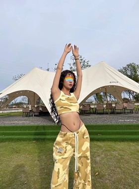 M7SMFK荒野迷彩/校园复古运动背心 纯棉字母短上衣