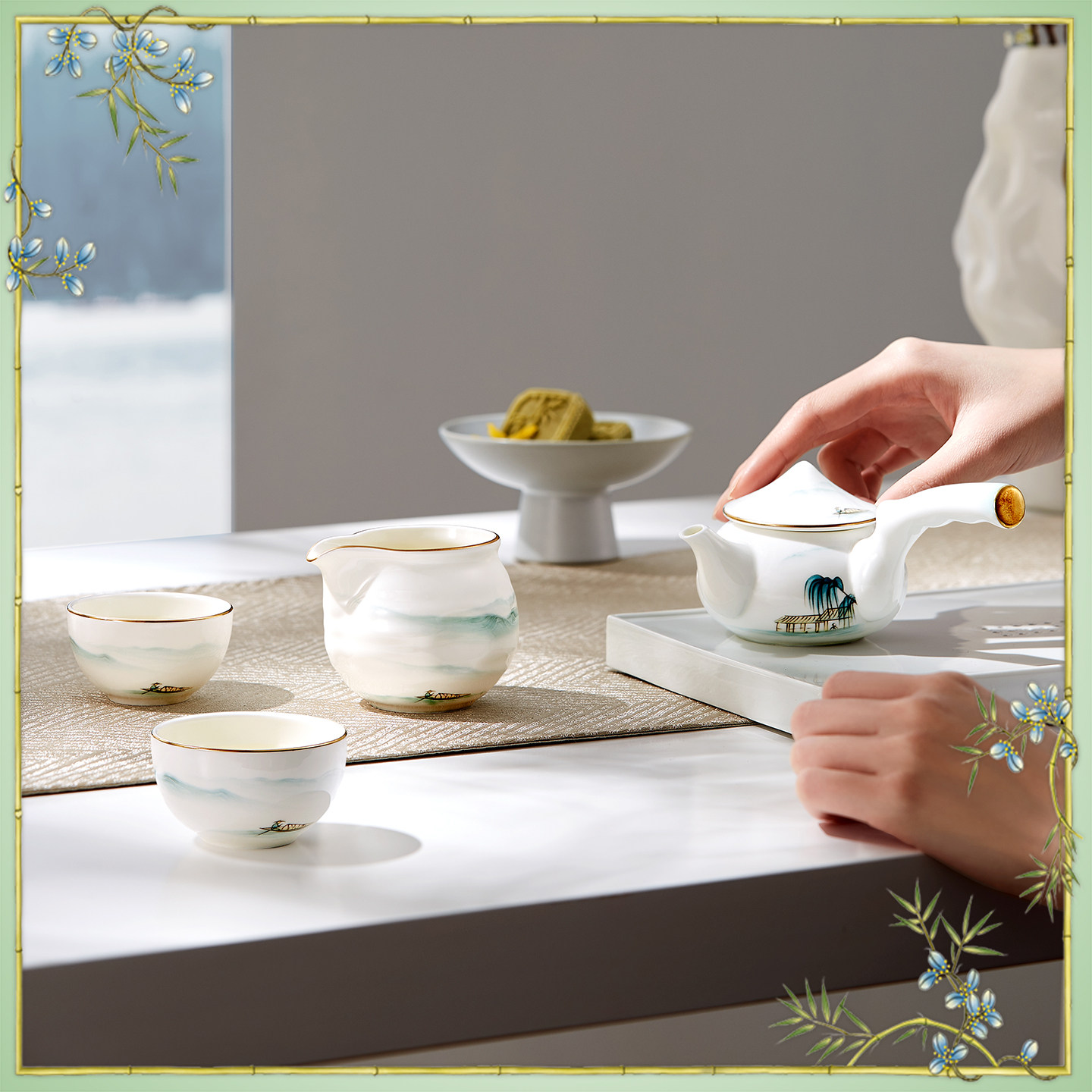 玛戈隆特西湖盛宴骨瓷功夫茶具套装若水2人茶壶茶杯新中式家用,餐饮具,整套茶具,淘宝优惠券,粉丝福利购,淘宝优惠卷