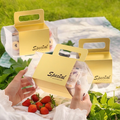 花酥曲奇饼干糖果糯米船手提包装盒雪小清新透明烘焙甜品专用礼盒