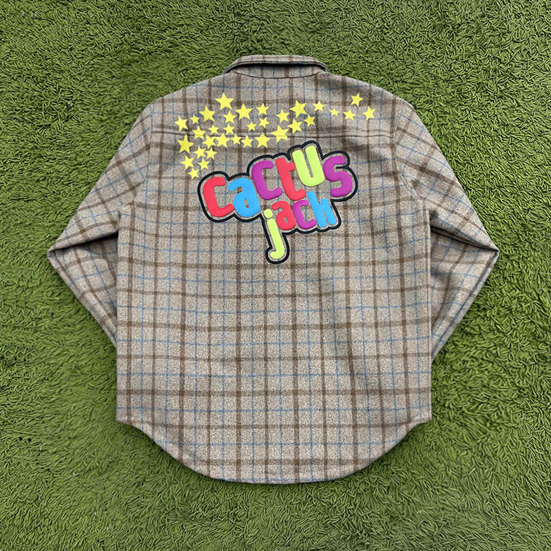 travis scott cactus jack shirt毛呢字母刺绣ts格子衬衫夹克外套