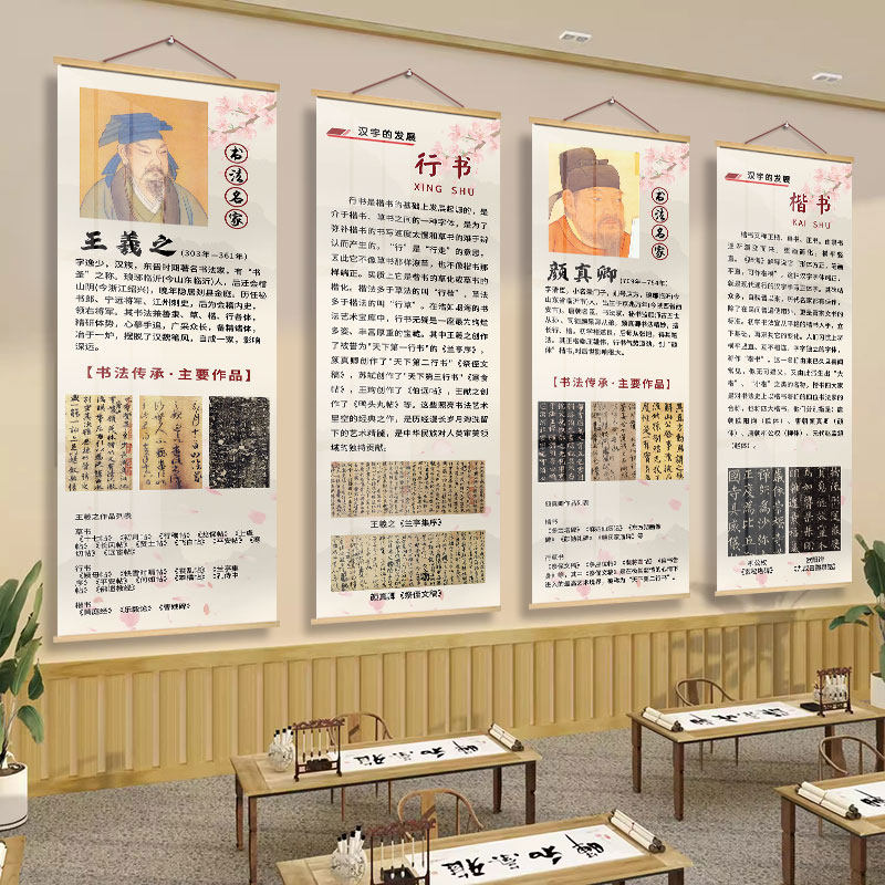 书法教室墙面布置装饰毛笔书法名家培训辅导班环创文化背景墙布置