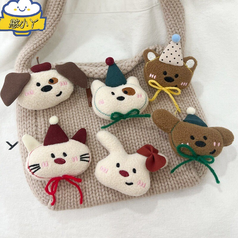 可爱卡通毛绒小熊公仔玩偶高级感发饰配件小兔小狗diy饰品辅料