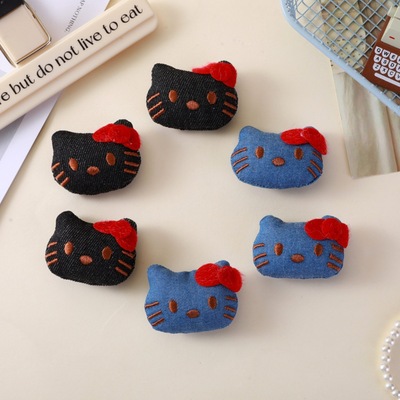 新款牛仔布kt猫公仔充棉配饰胸针别针diy儿童帽子鞋子辅料配饰