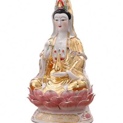 万珠金身坐莲观音菩萨陶瓷佛像南海观世音家居供奉镇宅工艺品摆.