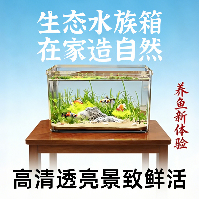 生态鱼缸透明桌面鱼缸小型鱼缸高清透亮PET养鱼缸家用客厅水族箱