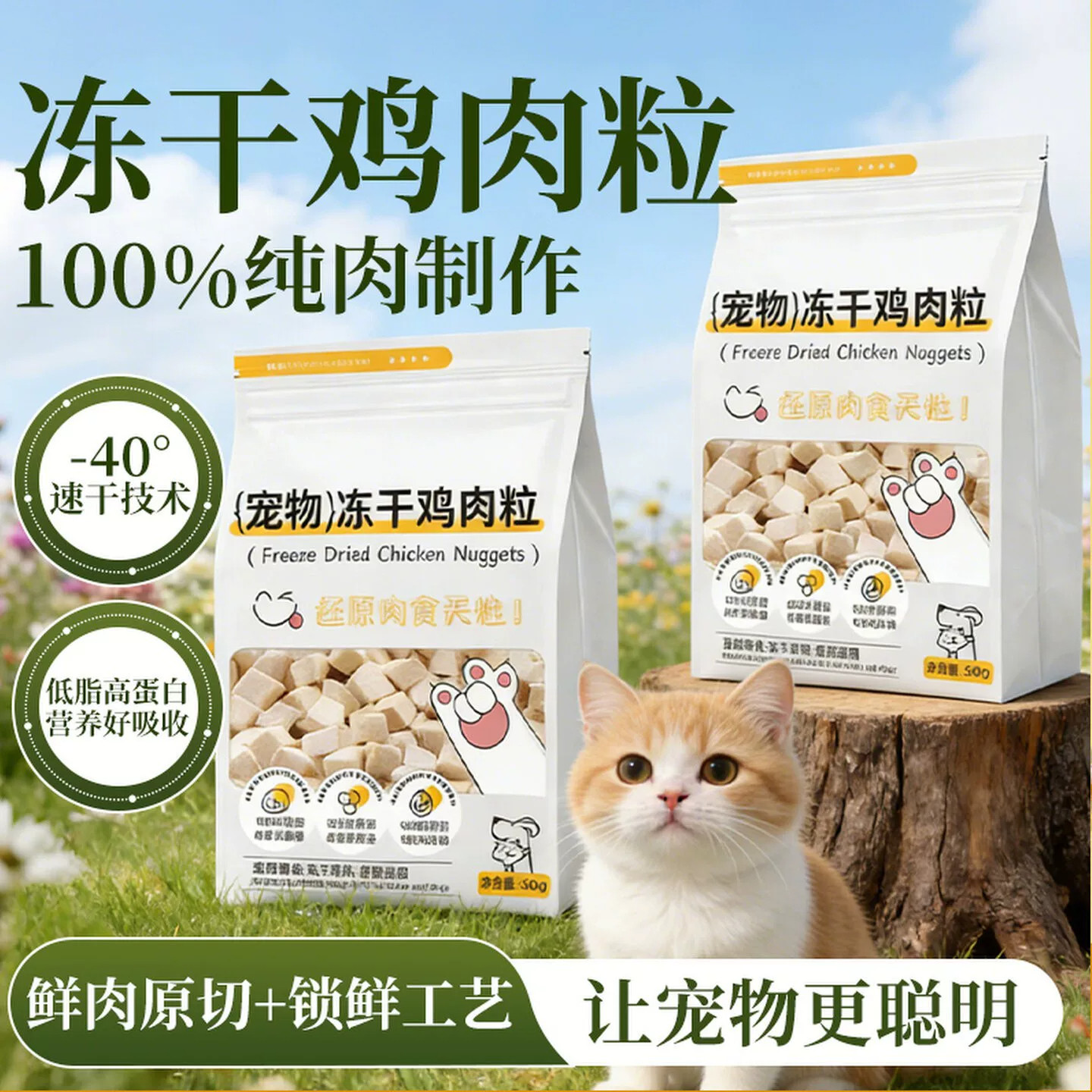 冻干鸡肉粒鸡胸肉宠物零食鸡肉蛋黄营养滋补增肥发腮猫咪狗狗零食
