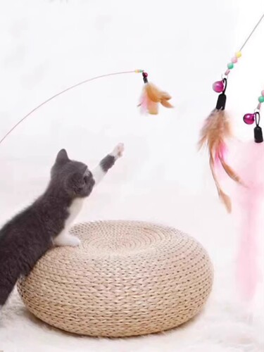 Cat toys, self-hi, anti-boredom artifact, teasing cat stick, ultra-long rod, steel belt, bell, biting feather, cat supplies
