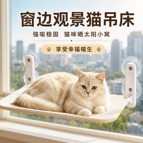 四季保暖透气窗户吸盘观景猫吊床