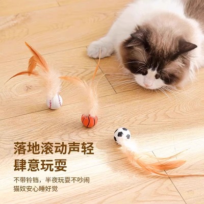 瓜洲牧羽毛弹力球幼猫逗猫棒
